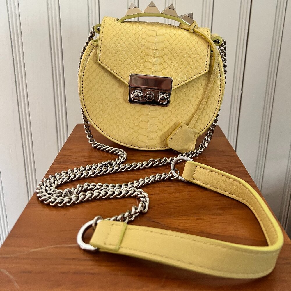 Salar Milano Mimi Crossbody Bag-pale yellow snake with pyramid studded handle